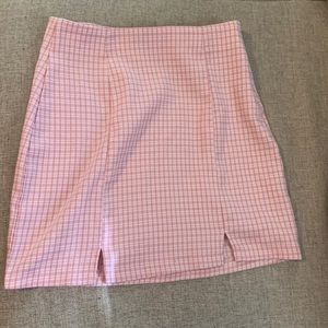 HESPERUS plaid pink and white front slit pencil skirt.